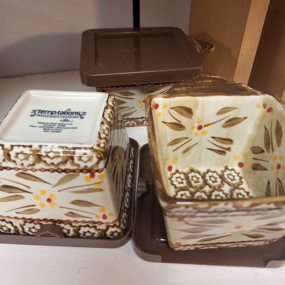Temptations Brown and Cream Floral Baking Dish Set